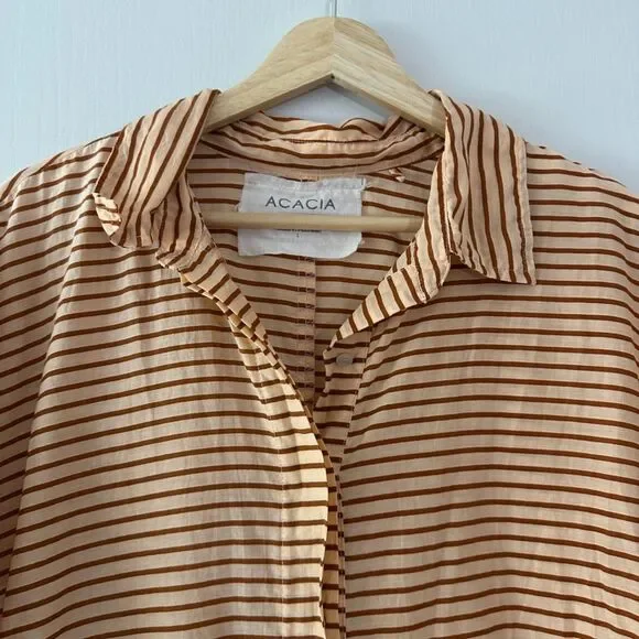 Acacia‎ Swimwear Womens Striped Button Down Silk Cotton Romper Coverup Large - Picture 3 of 8